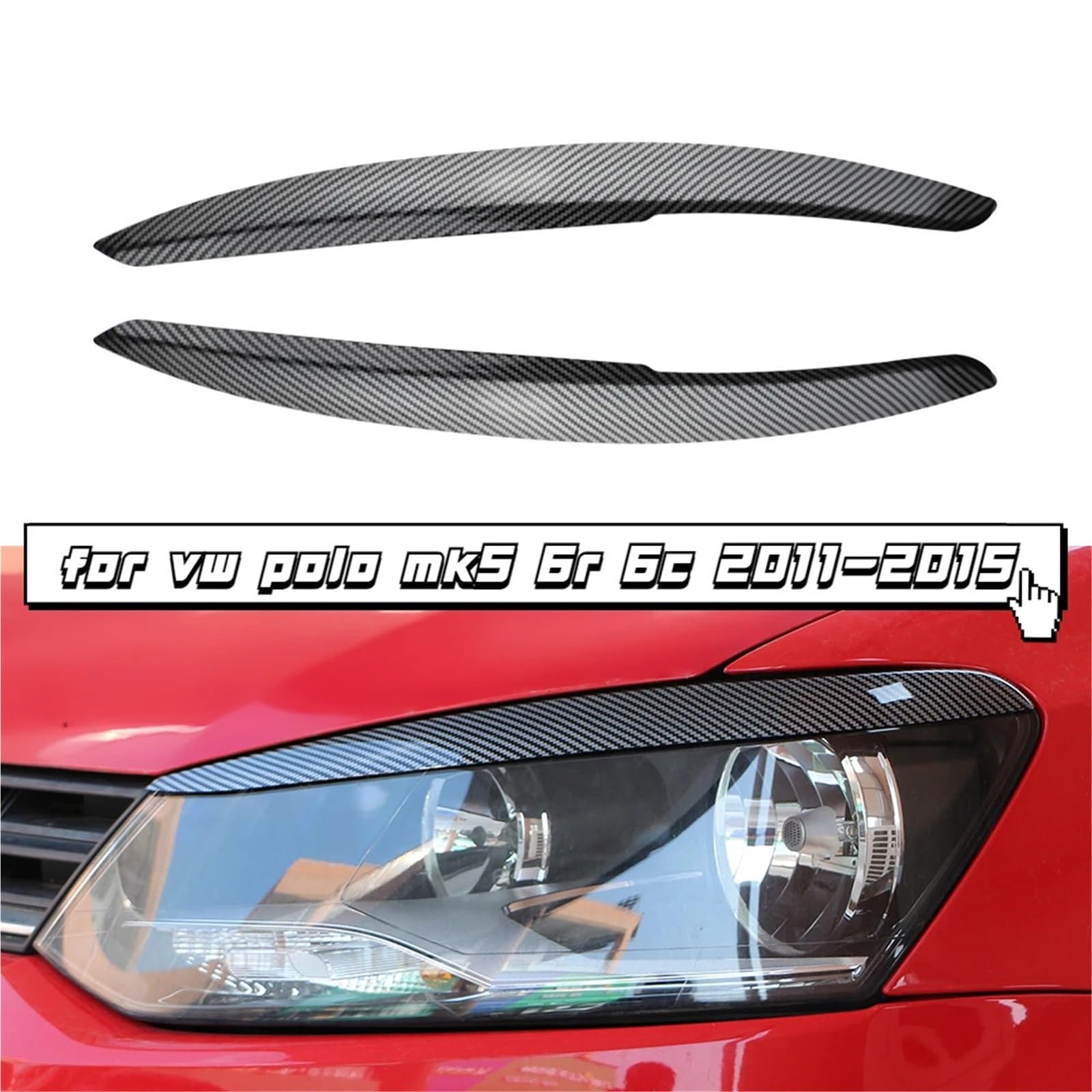 Cubierta para ceja, Juego de 2 Piezas, embellecedor para Faro Delantero de Volkswagen VW Polo Mk5 6R 6C 2011-2015