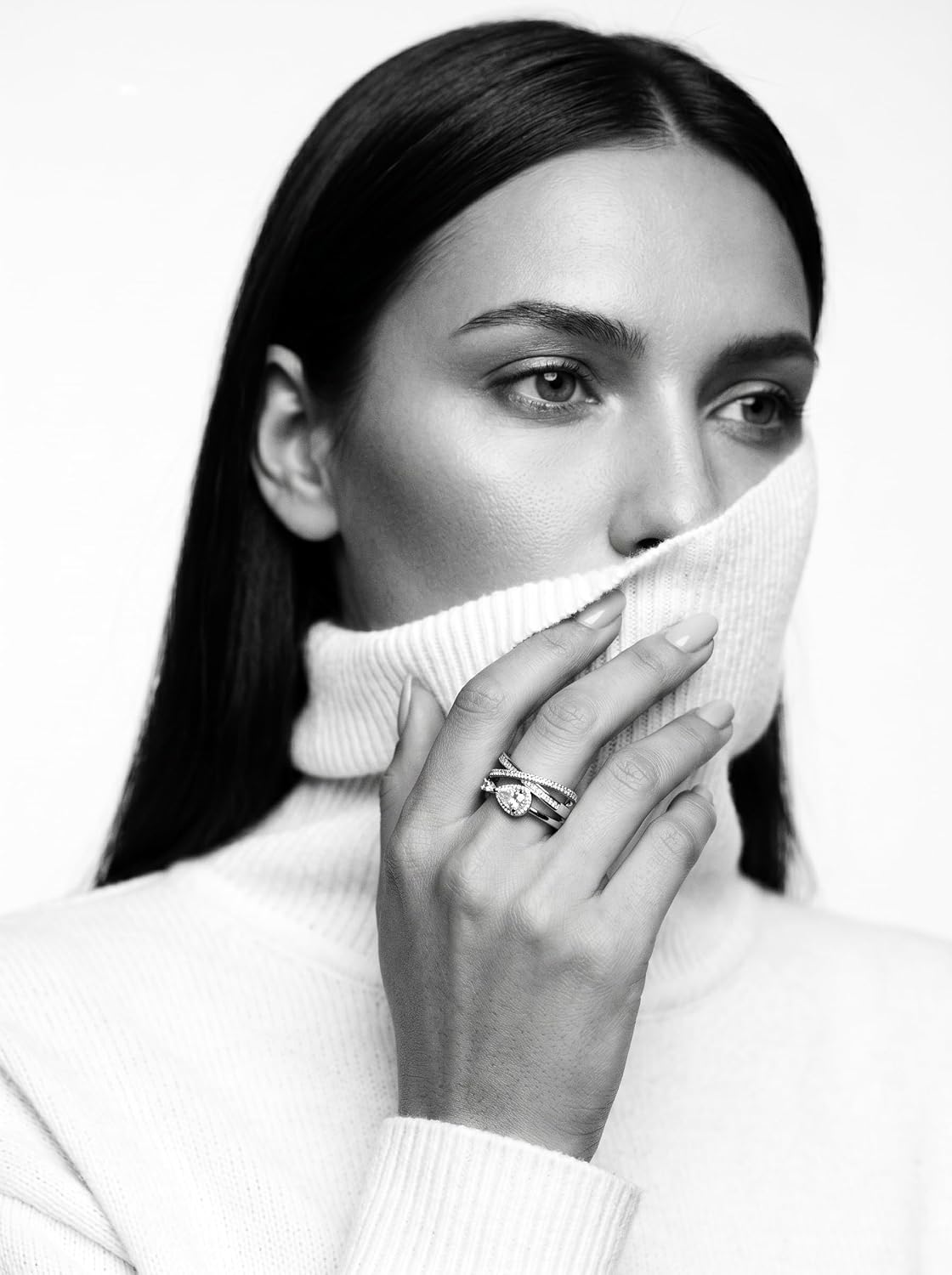 Women's Luxury Ring | Layered Crisscross Teardrop Cubic Zirconia Ring | Silver Color Adjustable Open Band | Hypoallergenic Unique Minimalist Statement Index Finger Ring