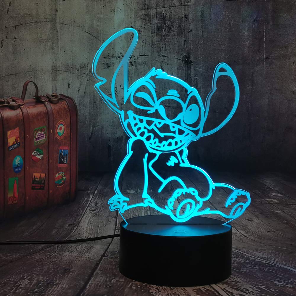 Bri-moryea Cartoon Cute Stitch Figure Lamp Baby 3D Lamp Illusion Night Light Led Colorful Nightlight for Kids Child Bedroom Decor Light USB Table Lamp Stitch Dog Xmas Gift for Baby Kids