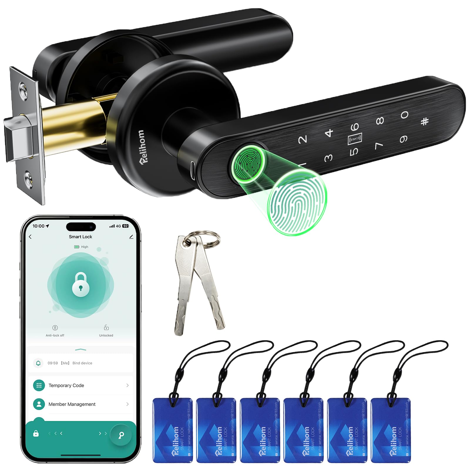 Fingerprint Door Lock, Bedroom Keypad Smart Lock with Handle, App Control