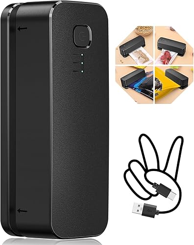 FEPPO Mini sellador de bolsas, sellador de bolsas de 3000 mAh, máquina selladora de calor rápida recargable, 3 engranajes ajustables con tira de