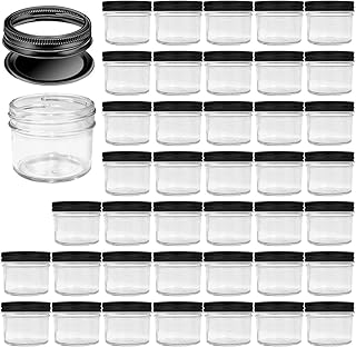 QAPPDA 4oz Glass Jars With Lids And Bands,Small Mason Jars,Mini Canning Jars With Black Lids For Honey,Jam,Jelly,Wedding Favor,Shower Favors,Spice Jars For Kitchen & Home,Set of 40