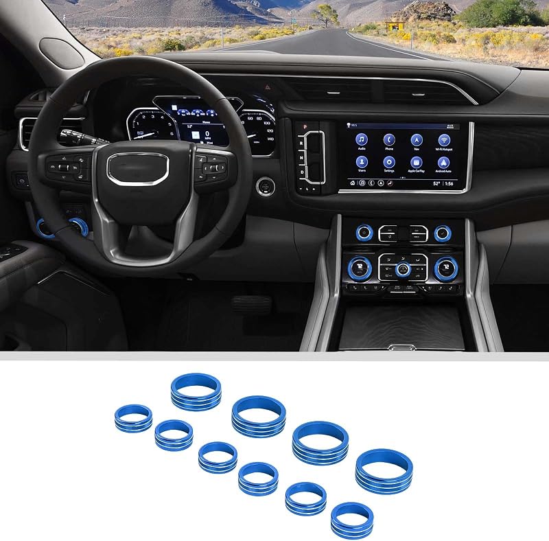 Capa para botões do console central HVAC JWWY em liga de alumínio azul para Chevy Silverado, Suburban e Tahoe – 10 unidades