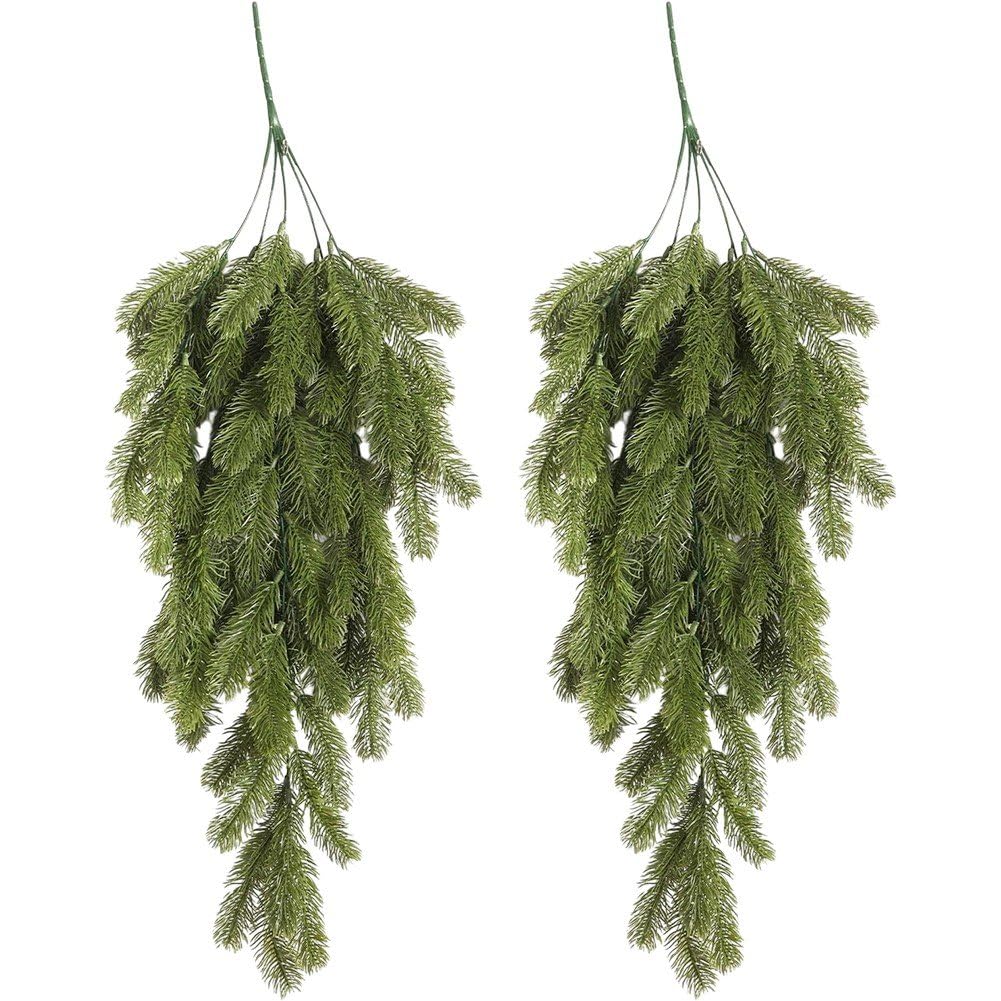 Baokuan Green Christmas Pine Needles Hanging Plants Artificial Winter Garland Ery Teardrop Swags Wreath Christmas Pine Xmas Holiday Winter Window Wall Door