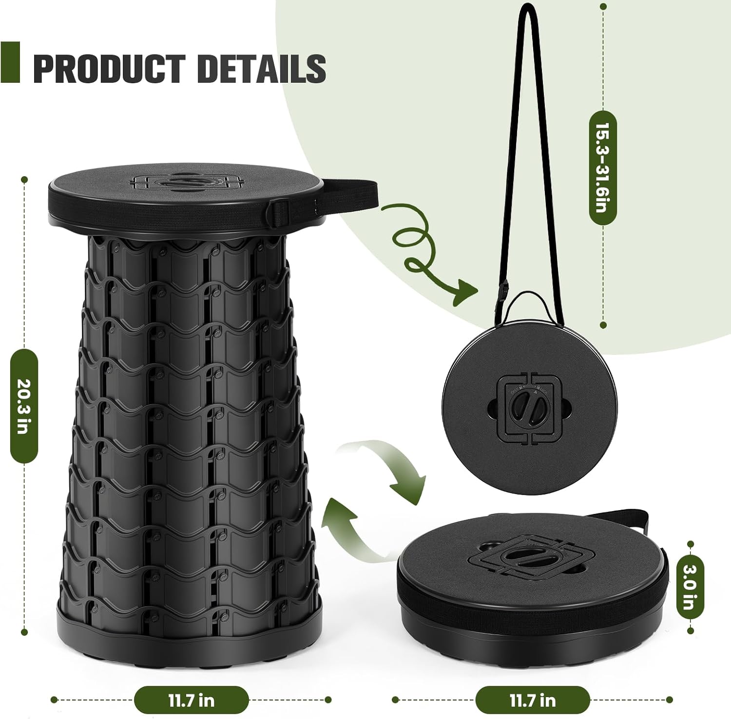 Upgraded XXL Collapsible Stool - Folding Stool Max 1000lb Capacity,Portable Chair - Foldable Stool with Safety Lock,Portable Stool for Camping Barbecuing Fishing Gardening,Gifts for Fishermen.