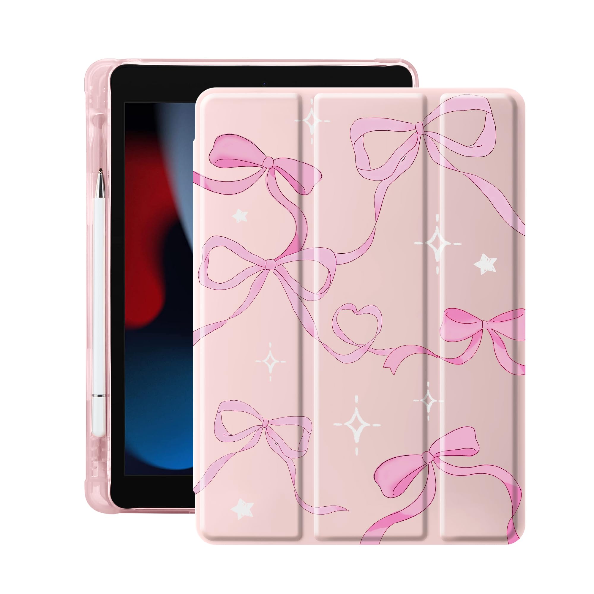Coque iPad 9e génération antichoc, étui tablette 10,2 pouces rose avec porte-stylet - 8