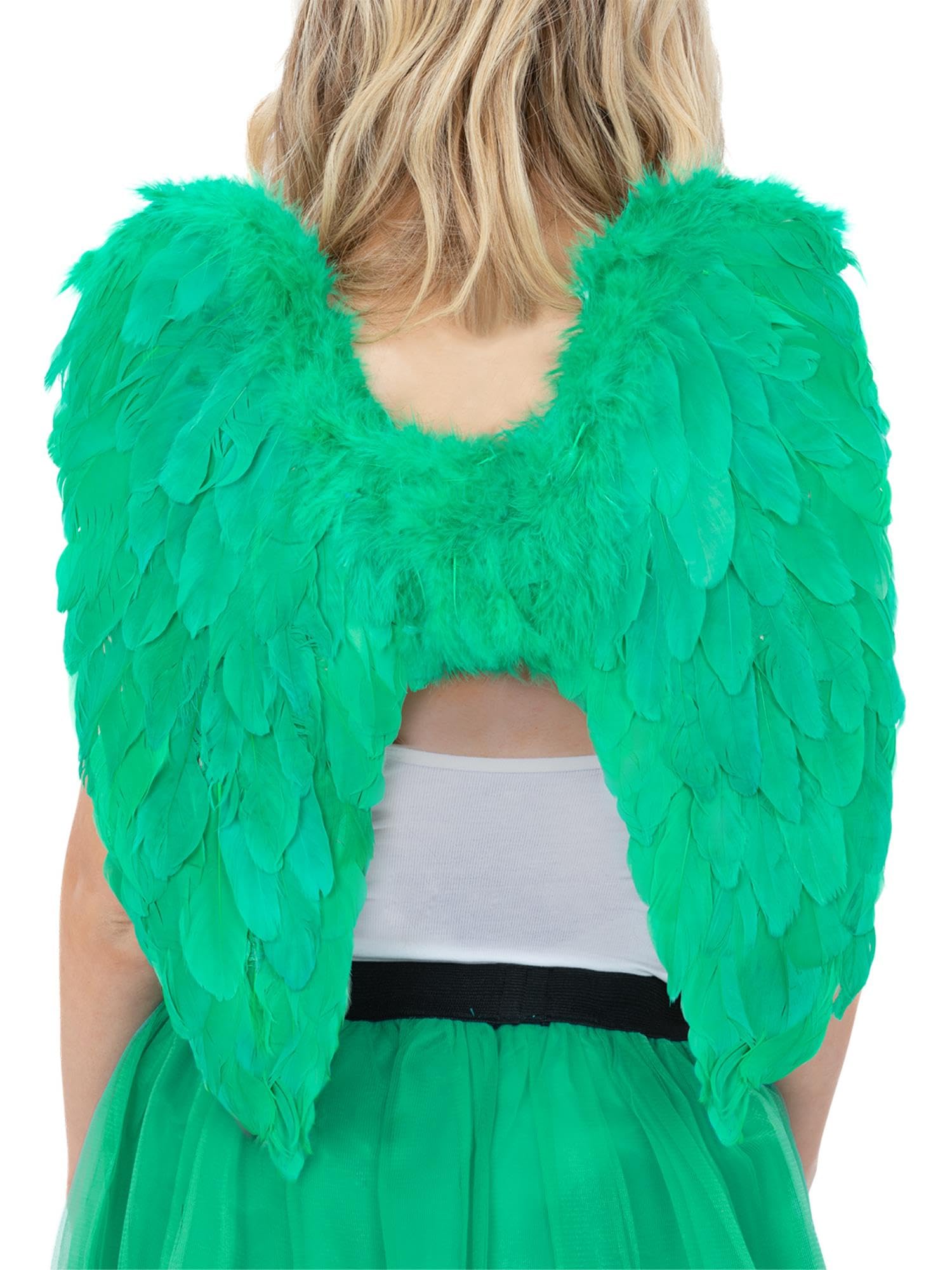 Smiffys Angel Wings, Green Feathered, 50x50cm/20x20in, Fairytale, Wings and Wands Fancy Fancy Dress, Adult Dress Up Accessories - Image 3