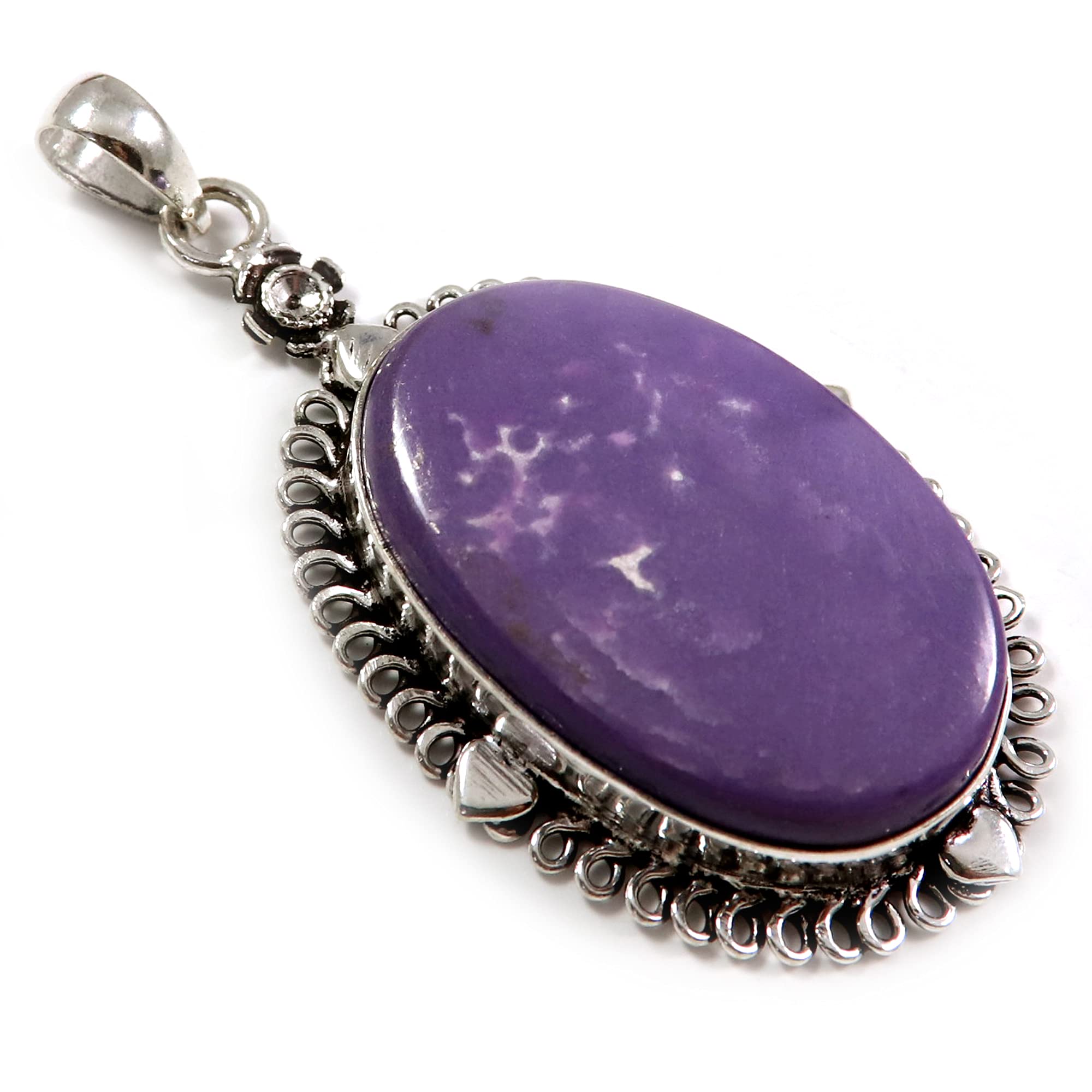 Goyal Craft Women Charoite Natural Gemstone 2.25" Silver Plated Pendant Jewellery GPCF82