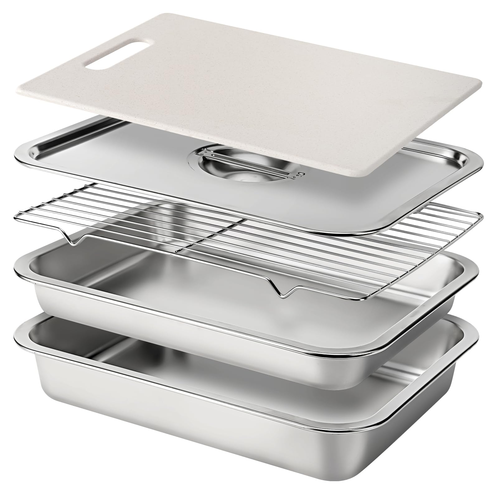 Photo 1 of Stainless Steel BBQ Grilling Prep and Serve Tray Set, Food Preparation Container with Lid, Cutting Board, Wire Rack and Marinade Pan for Outdoor Cooking,Grill Gifts for Grill Lovers