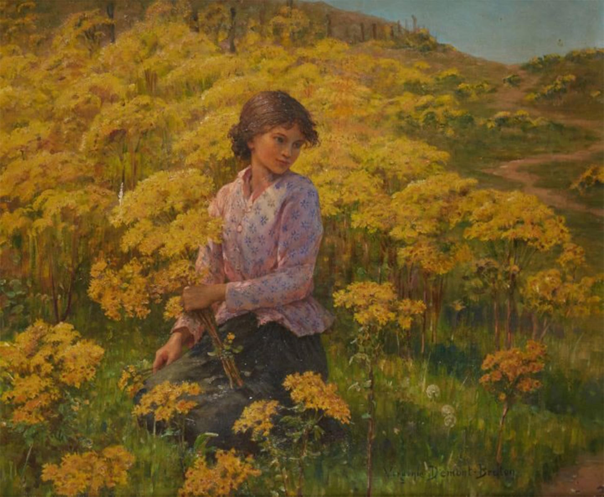 SERENDIPITP Vintage Wall Art Canvas Nordic Poster Canvas Print Picture Young Woman Picking Flowers Virginie Demont-breton Wall Art Poster for Home Decor 60x90cm