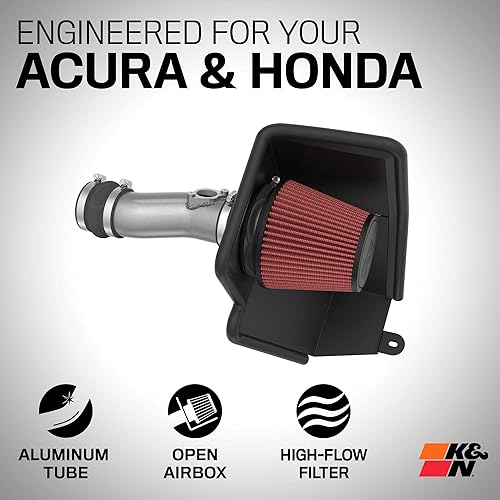 Miniatura 2 de K&N Sistema de admisión de aire frío Filtro de aire de alto flujo, aumenta el rendimiento y la aceleración Compatible con AcuraHonda 2023-2025