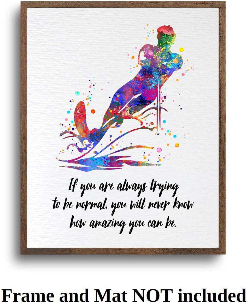 Dignovel Studios 11X14 Unframed Water Skiing Sport Watercolor Art Print Poster Water Skier Motivational Quote Athlete Wall Hanging Decor DN930