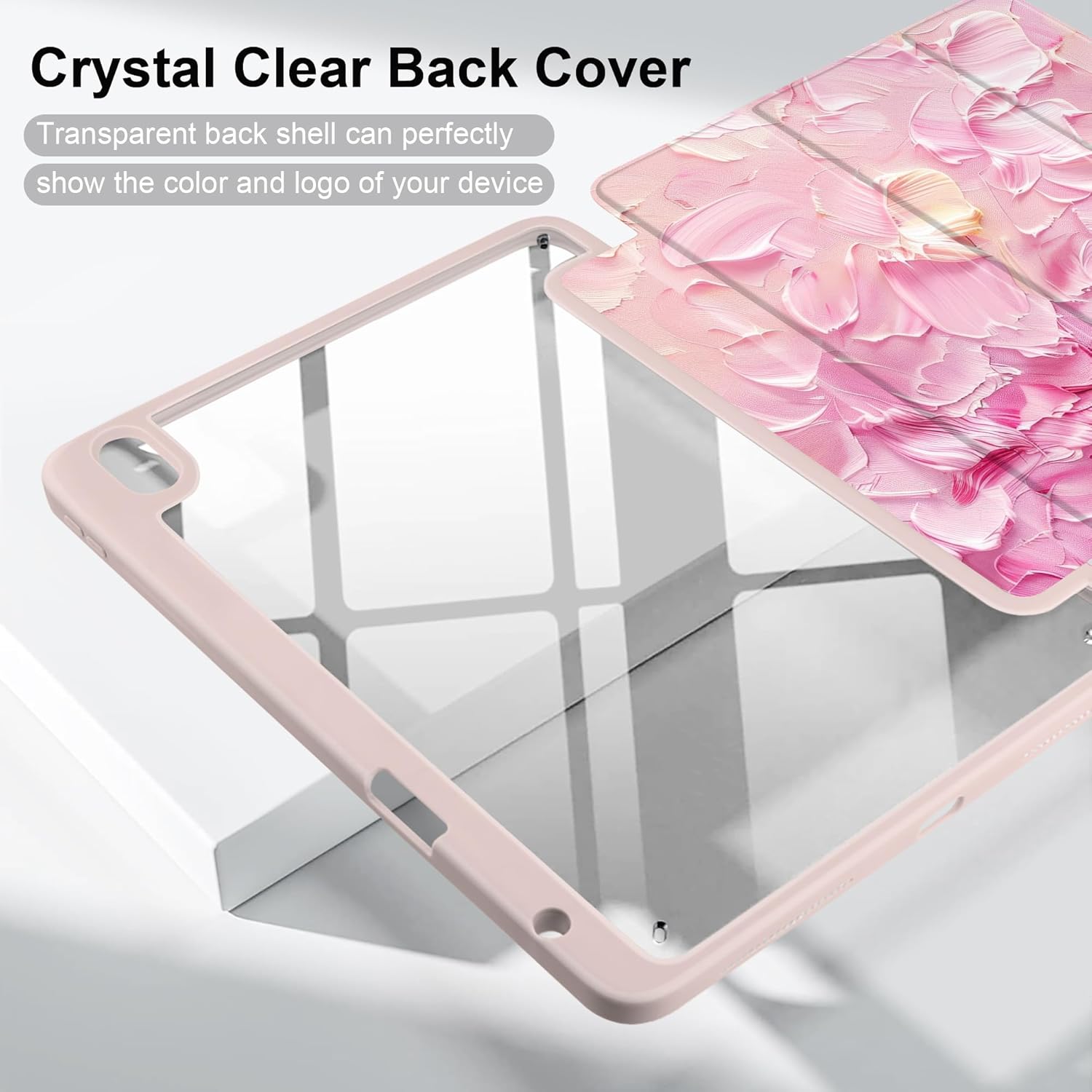 Batianda Designed Case for New iPad (A16) 11 inch 2025 / iPad 10th 10.9-inch 2022 [Built-in Pencil Holder] Shockproof Cover with Clear Transparent Back Shell TPU Bumper Auto Sleep/Wake, Pink Relief