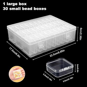 30-Piece Small Storage Box with Lid 5.5 x 5.5 x 2 cm Mini Plastic Box Made of Clear Plastic Sorting Box with Hinged Lid Plastic Box for Beads, Jewellery, Crafts and Small Parts