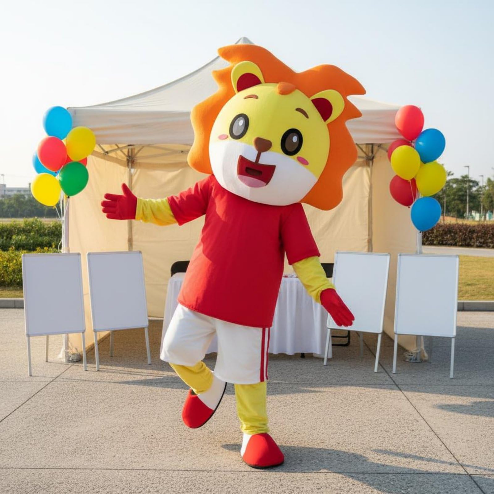 Costume Leone Mascotte Completo Intero con Copricapo Coordinati Imbottitura Soffice Confortevole Adatto a Eventi Promozionali Cerimonie di Apertura, 150-174cm, size to 2