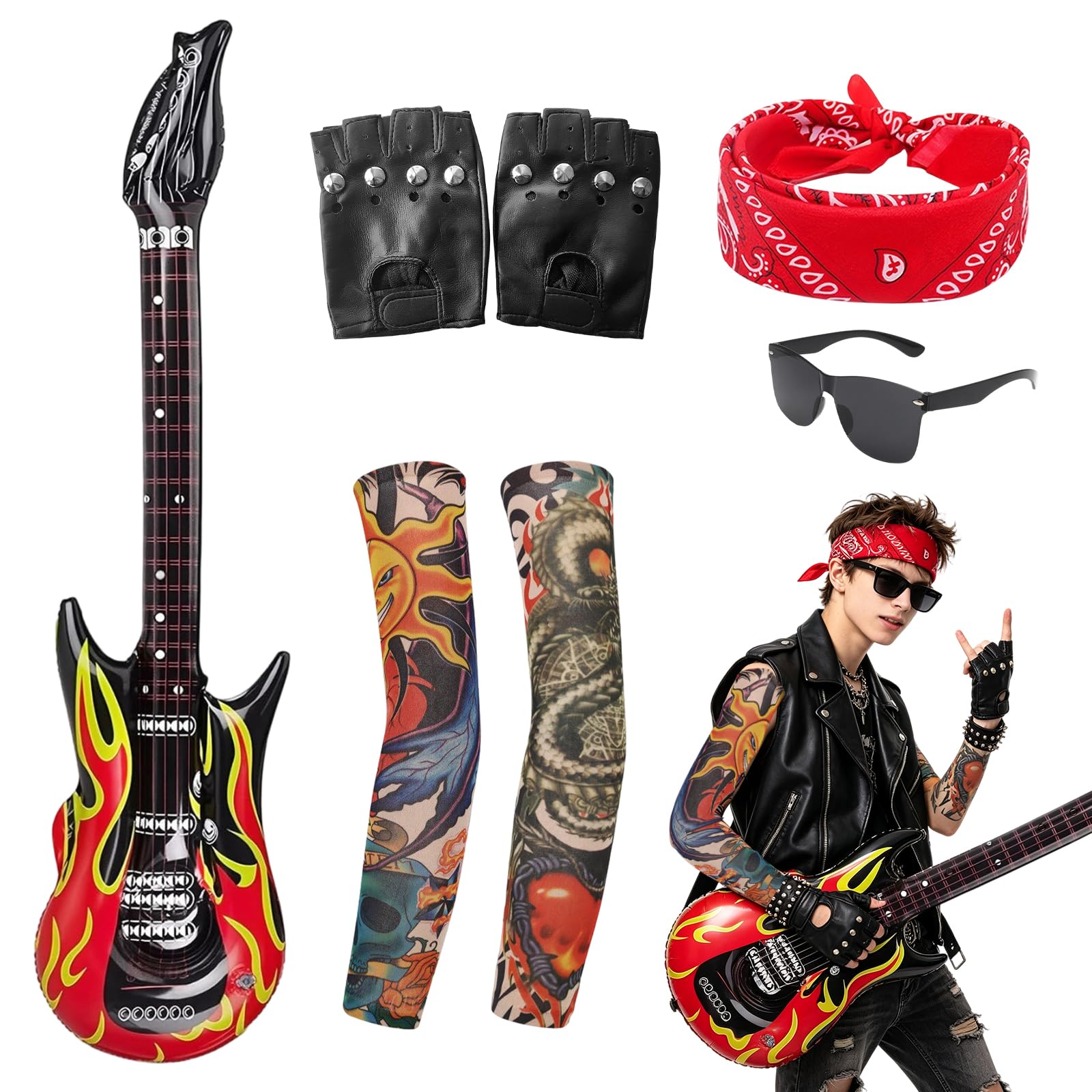 IONEKIUK 7PCS Rockstar Fancy Dress Kids Set Punk Rock Kids Rockstar Costume