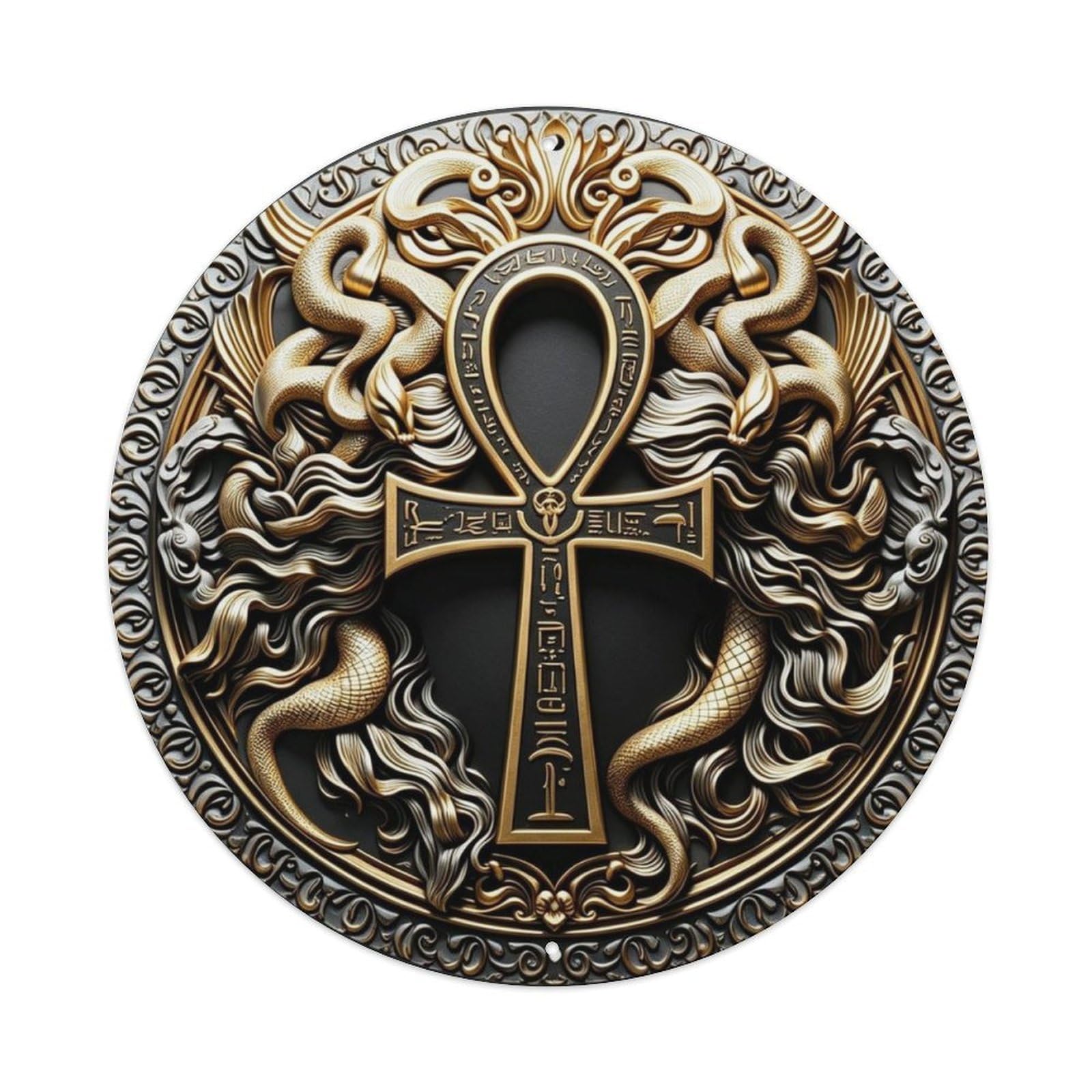 Ancient Egyptian Ankh Cross 3D Carved Metal Tin Sign Plaque