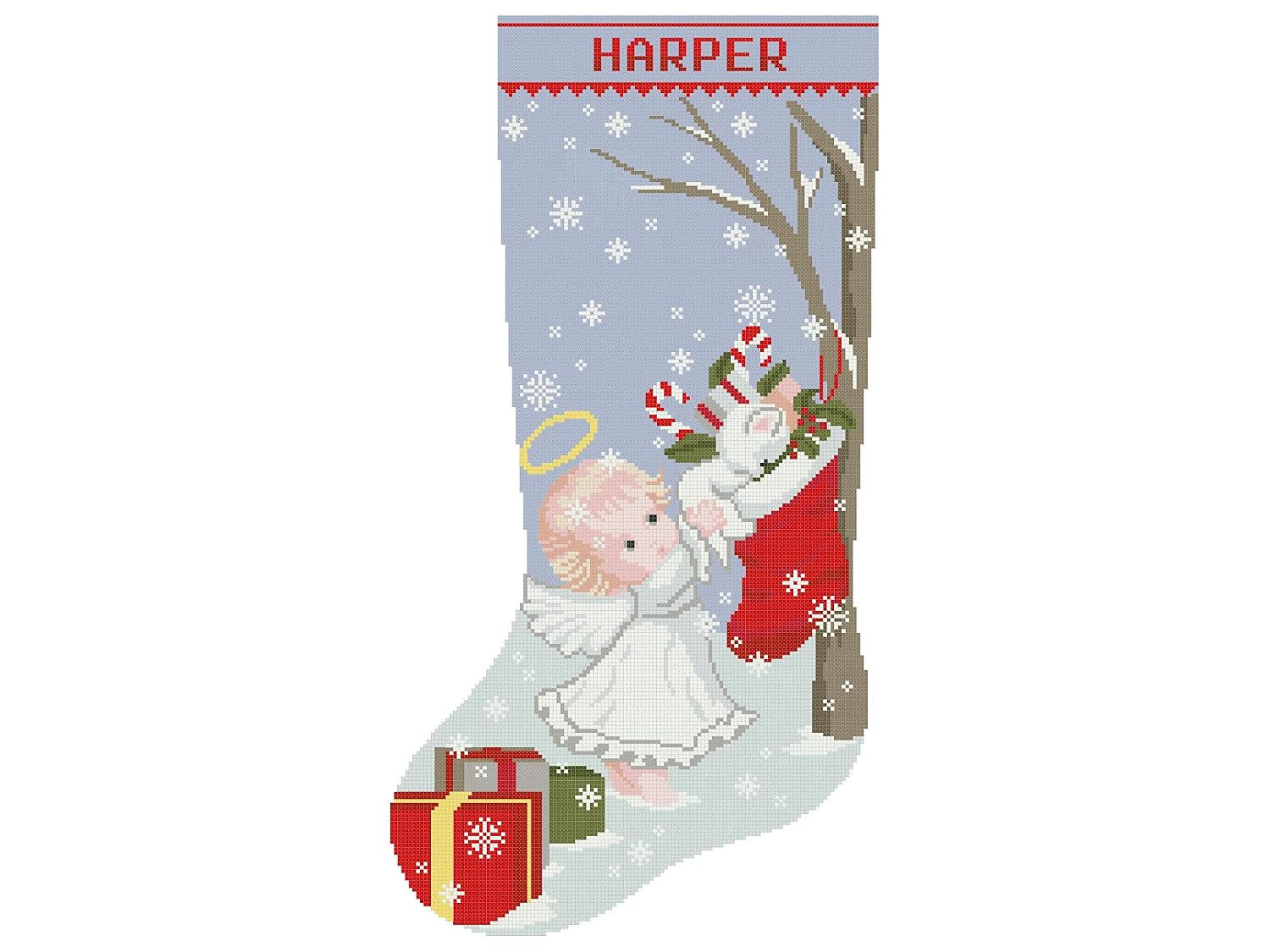 Cross Stitch Pattern Christmas Stocking PDF/Modern Counted Easy Cute Angel Cross Stitch for Beginners/Harper Personalized Holiday Stockings DIY/Digital Download/Materials are NOT Included!