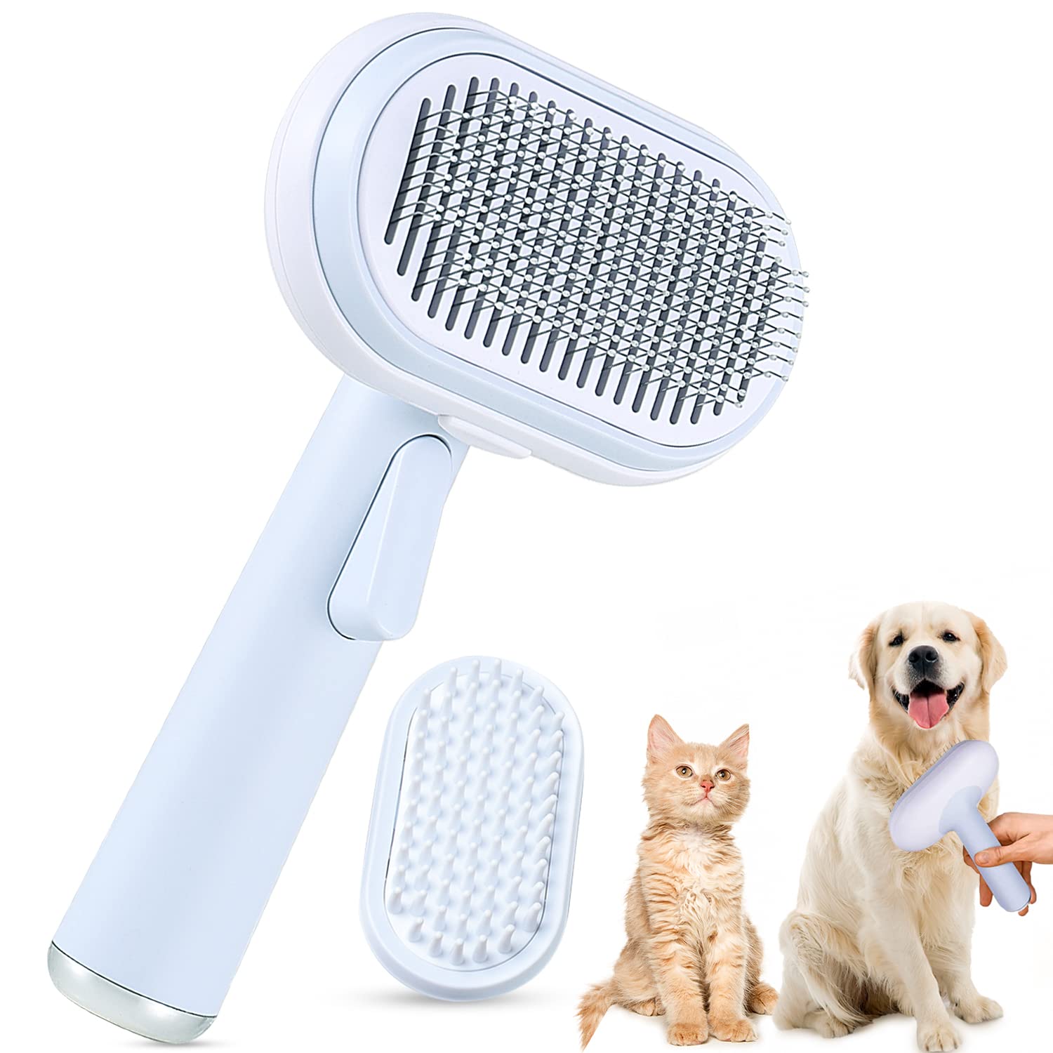 Dog & Cat Grooming Brush,Dog Brush for Shedding,Cat Brushes for Indoor Cats,Self Cleaning Slicker Brushes for Dogs Cats with Massage…