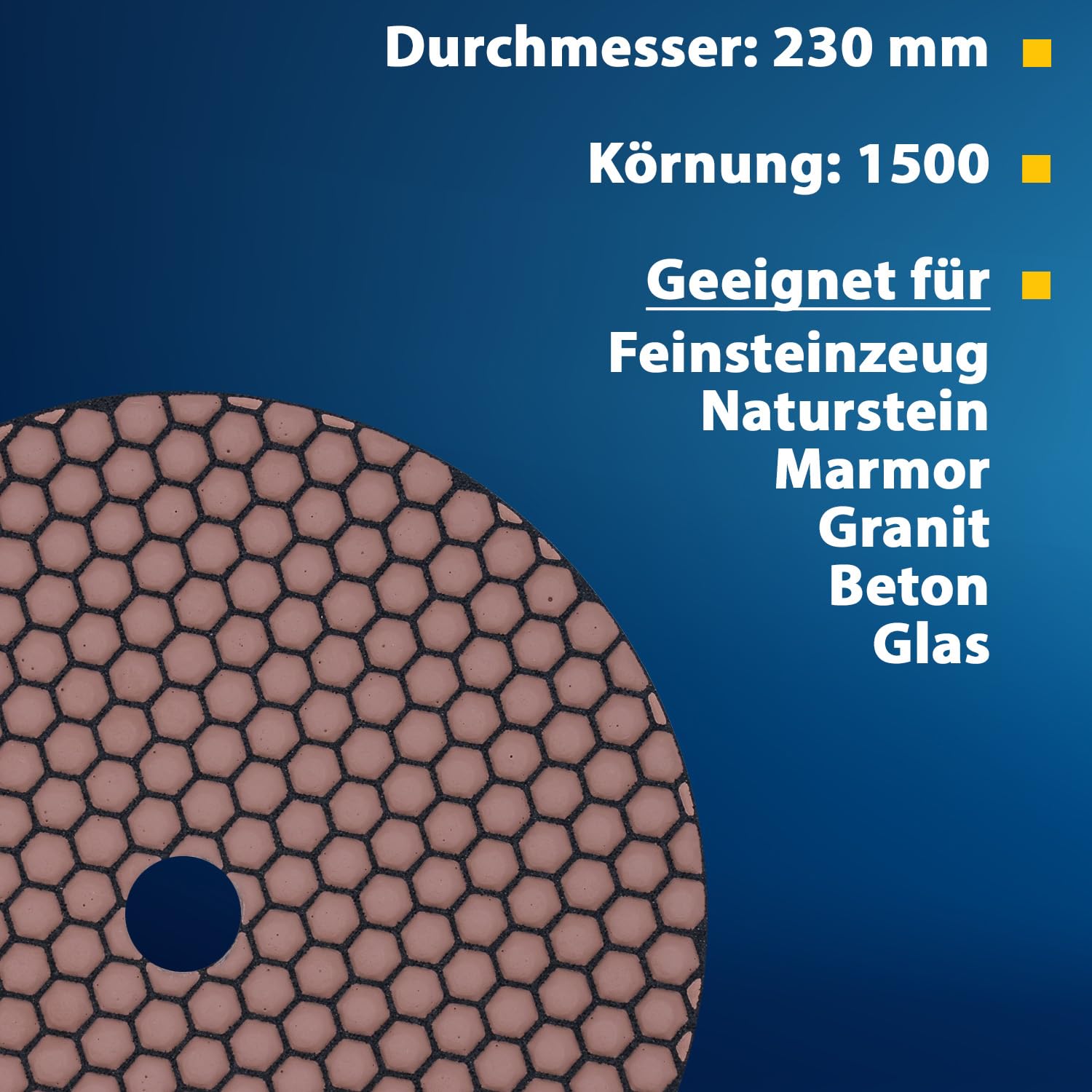 EDW Profesjonalna diamentowa podkładka szlifierska do szlifowania na sucho, średnica = 230 mm, ziarnistość 1500, mocowanie na rzepy, do kamienia naturalnego, kamienia sztucznego, granitu, marmuru, szkła, ceramiki lub płytek