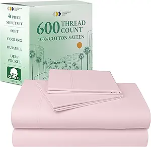 California Design Den Luxury King Size Sheet Set - 100% Cotton, 600 Thread Count Deep Pocket King Sheets, Hotel-Quality Bedding with Sateen Weave - Blush Pink