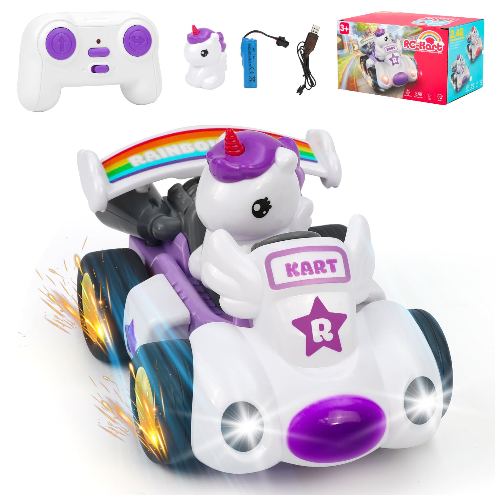 Gaethra Macchina Telecomandata Per Bambini, Auto Unicorno dei Cartoni Animati per Bambini con Musica e Giocattolo Luminoso, Macchina Radiocomandata Sì 2 3 4 5 6 7 8 anni Regalo per Ragazzi e Ragazze