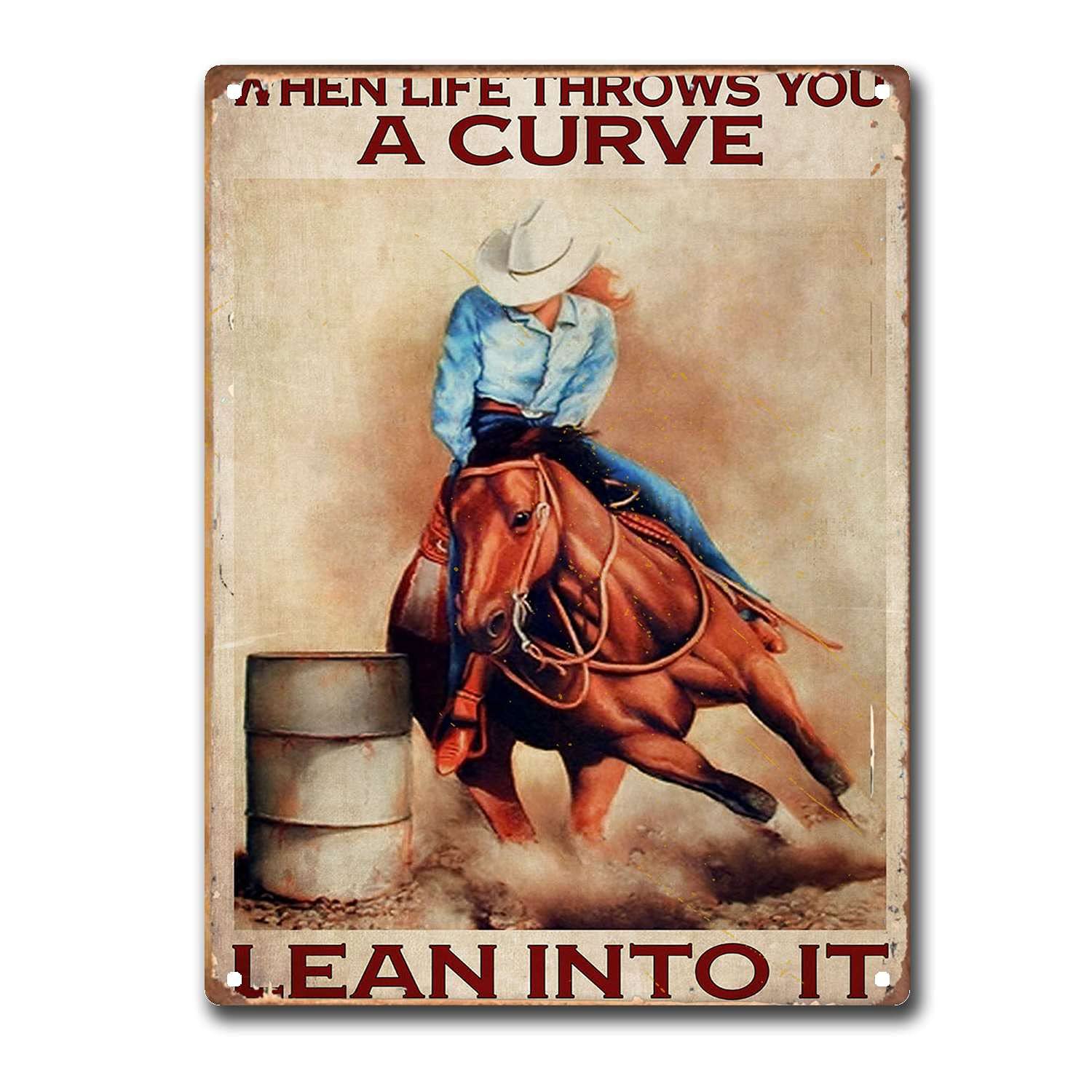 DPHGQGK Cowgirl Lean to It Vertical Vintage Girls Love Horses Harness Racing Riding Horses Cowgirls Cowgirl Barrel Racing Art Sign Decor Metal Sign Wall 12x16inch