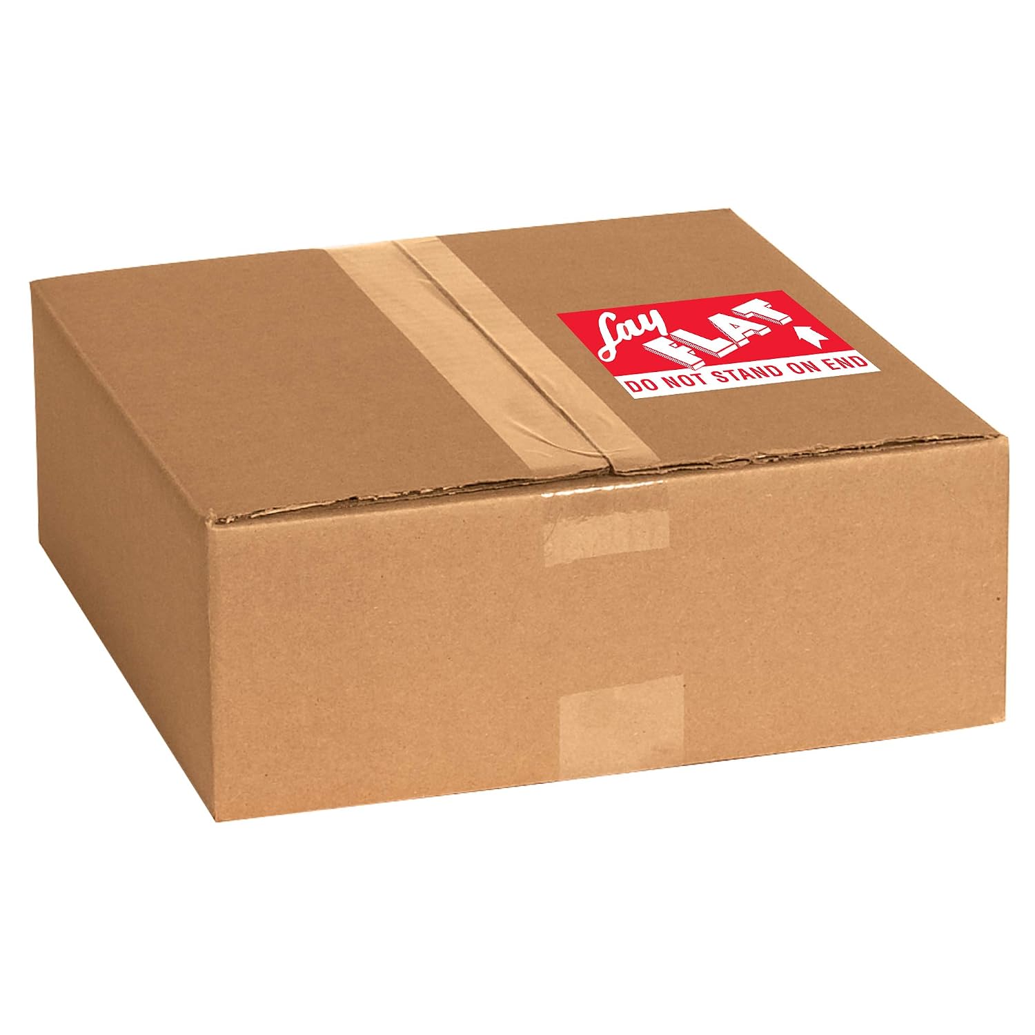 Discount Tag & Label 'Lay Flat - Do Not Stand On End' Labels/Stickers, 3' x 5', Red/White, 500 Labels Per Roll (1 Roll)