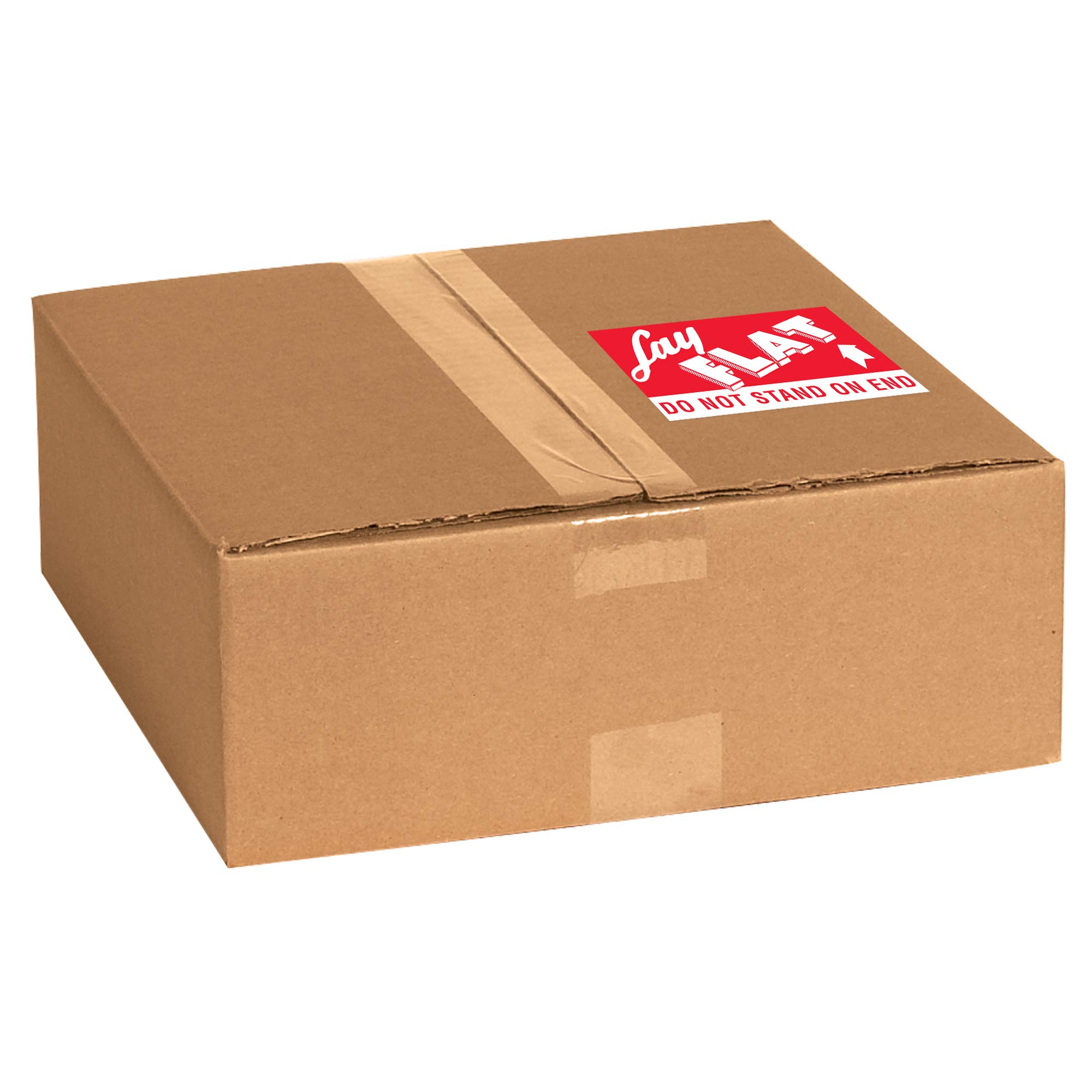 Discount Tag & Label 'Lay Flat - Do Not Stand On End' Labels/Stickers, 3' x 5', Red/White, 500 Labels Per Roll (1 Roll)