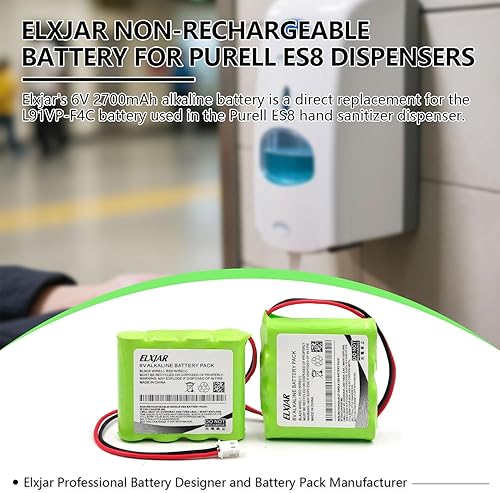 Miniatura 2 de Reemplazo de batería alcalina de 6 V 2700 mAh para dispensador de desinfectante de manos ES8 L91VP-F4C GPRHORW01018 no recargable