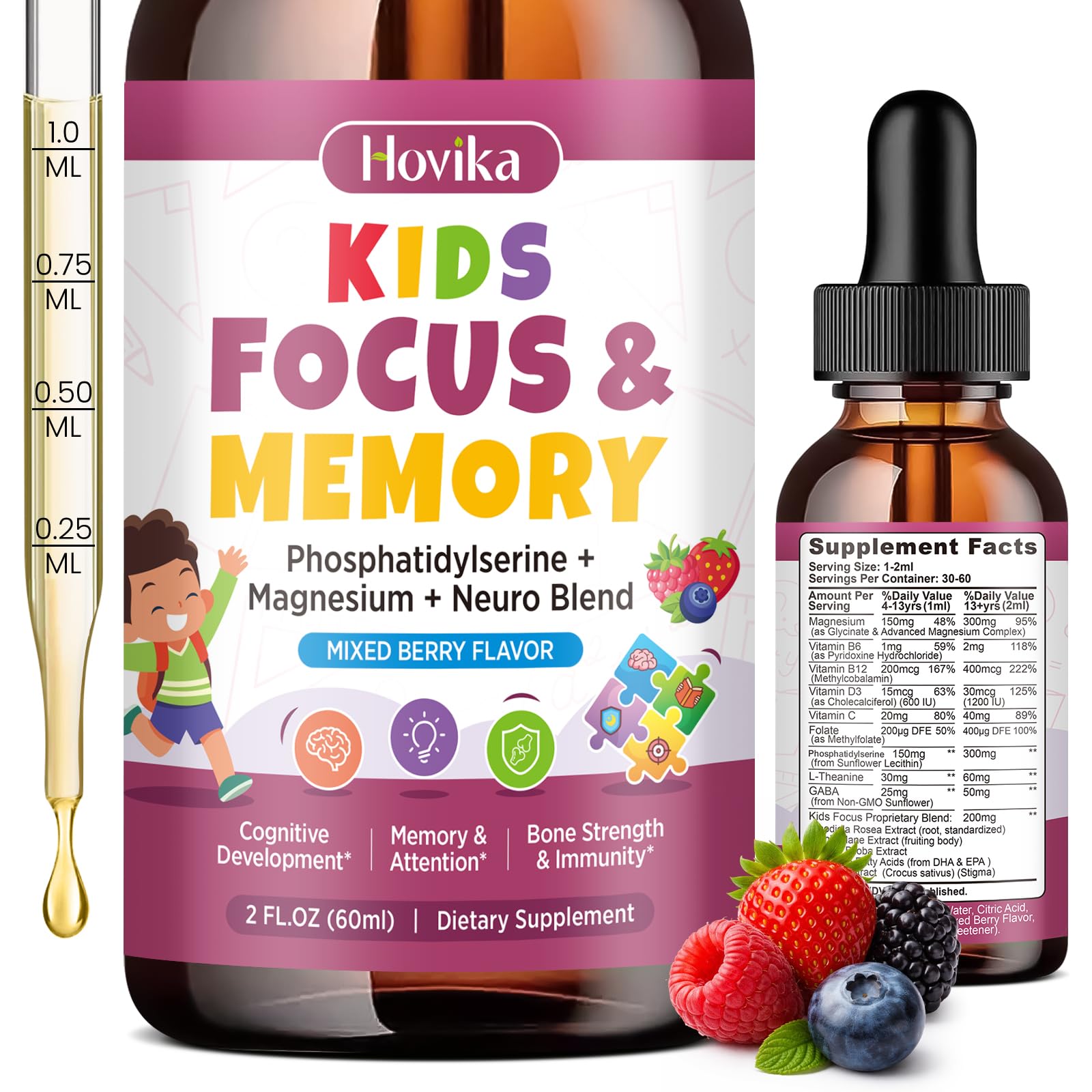 Kids Focus and Attention Supplements with Phosphatidylserine, L-Theanine, Omega-3 & Magnesium Glycinate - Kids Brain Vitamins Liquid Drops - Supports Concentration, Memory, Sleep & Mood, Strawberry — Amazon image 10