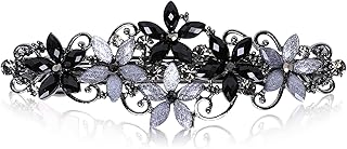 Flower Rhinestone Hair Barrettes for Women Fine Hair Glitter Sparkle Fancy Hair Clips for Women And Girls Elegant Pearl Barrettes (Black&Gray)