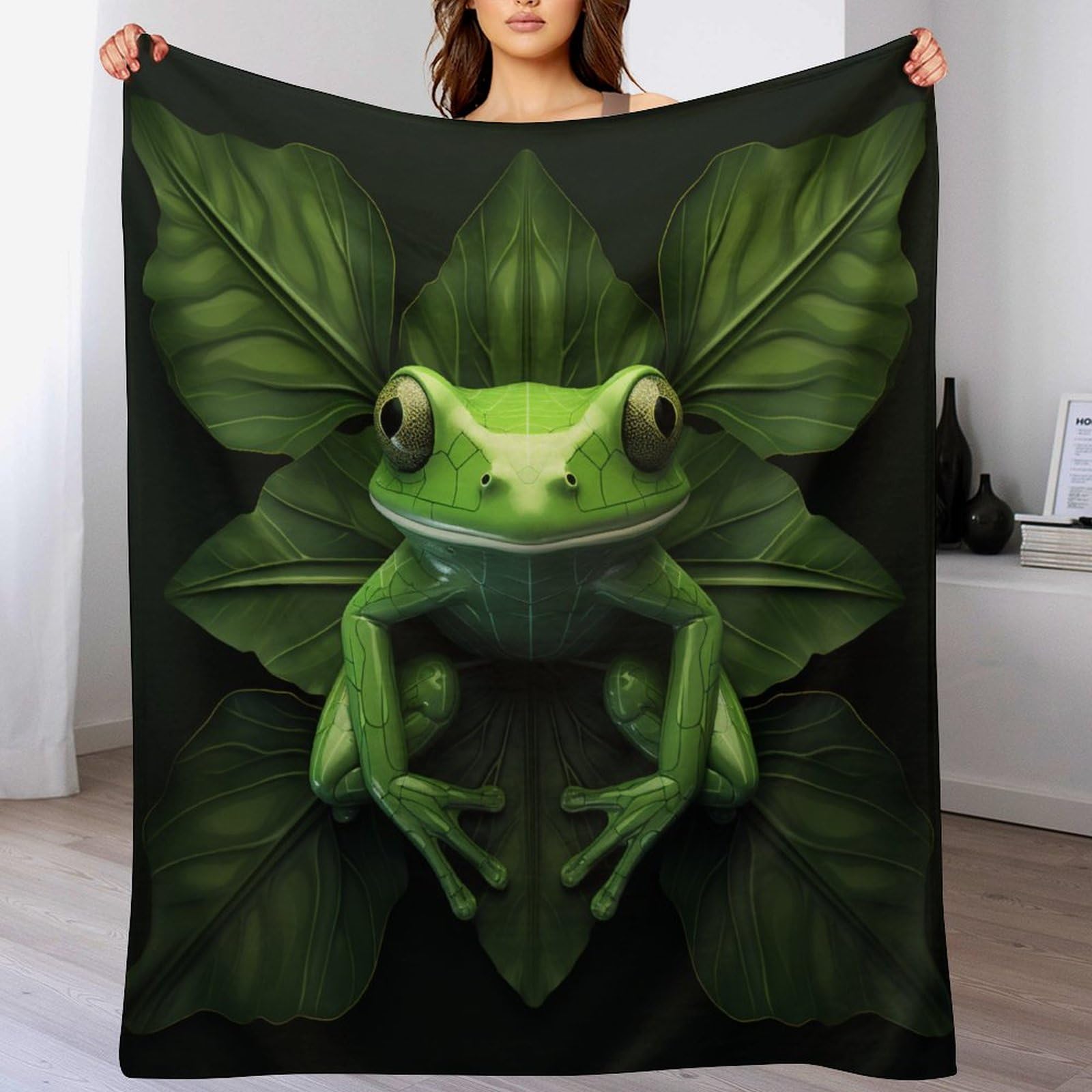 Manta de rana para cama y sofa de franela suave verde 180x200 cm