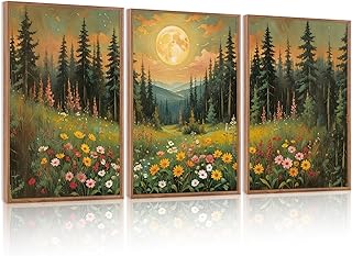 12 Country Living Room Ideas for Warm Rustic Comfortable Style 68 CHDITB Moonlit Forest Floral Framed Canvas Wall Art Set, Nature Inspired...