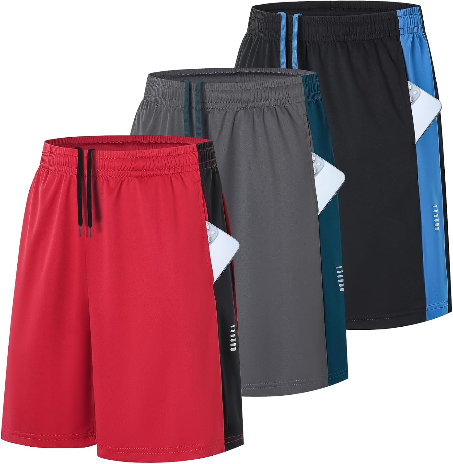 ZENGVEE Men’s 3 Pack Running Athletic Shorts 7" Quick Dry Workout Gym Shorts with Pockets for Basketball