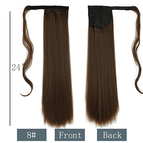 Miniatura 4 de Inscca Extensión de cola de caballo recta, color marrón castaño medio, 24 pulgadas, cabello largo, 3.53 oz (3.53 onzas) con clip alrededor de cola