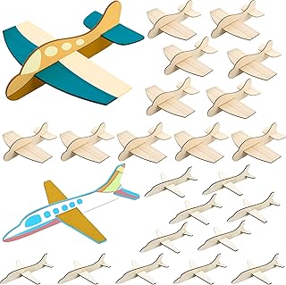 Haconba 24 Pack DIY Wooden Airplane Toys Wood Craft Plane Unfinished Paintable Wooden Glider Plane Model for School Craft Activity Birthday Gifts, 2 Styles