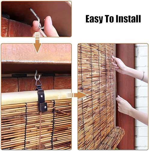 Miniatura 3 de Persianas romanas para ventanas, persianas tejidas de bambú al aire libre de 24, 34, 44, 54, 64, 74, 38, 48, 30 pulgadas de ancho, cortina