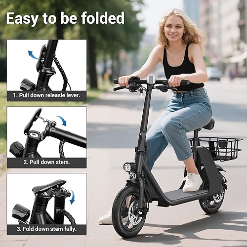 Vista 31 de SEHOMY Folding Electric Scooter with Seat for Adults, 15.5MPH, 20-Mile Range, 36V Battery, 12" Pneumatic Tire, Portable 450W Electric Scooters