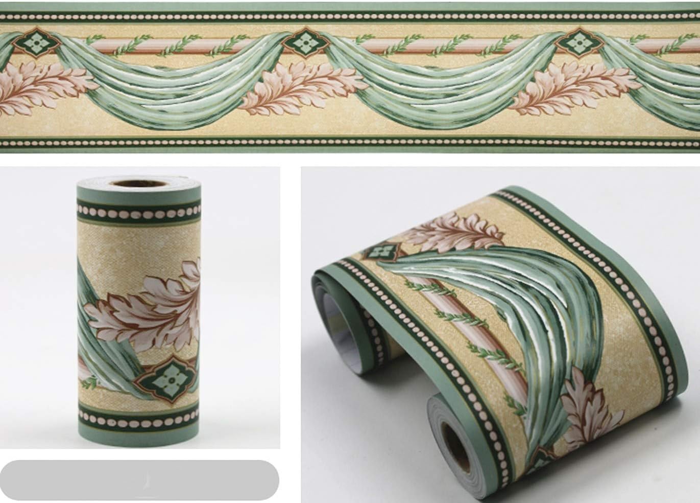 Amhao Oval Pattern Decorative Wallpaper Border Waterproof PVC for Wall Decor Covering Bedroom Window Kitchen Sticker (Green)