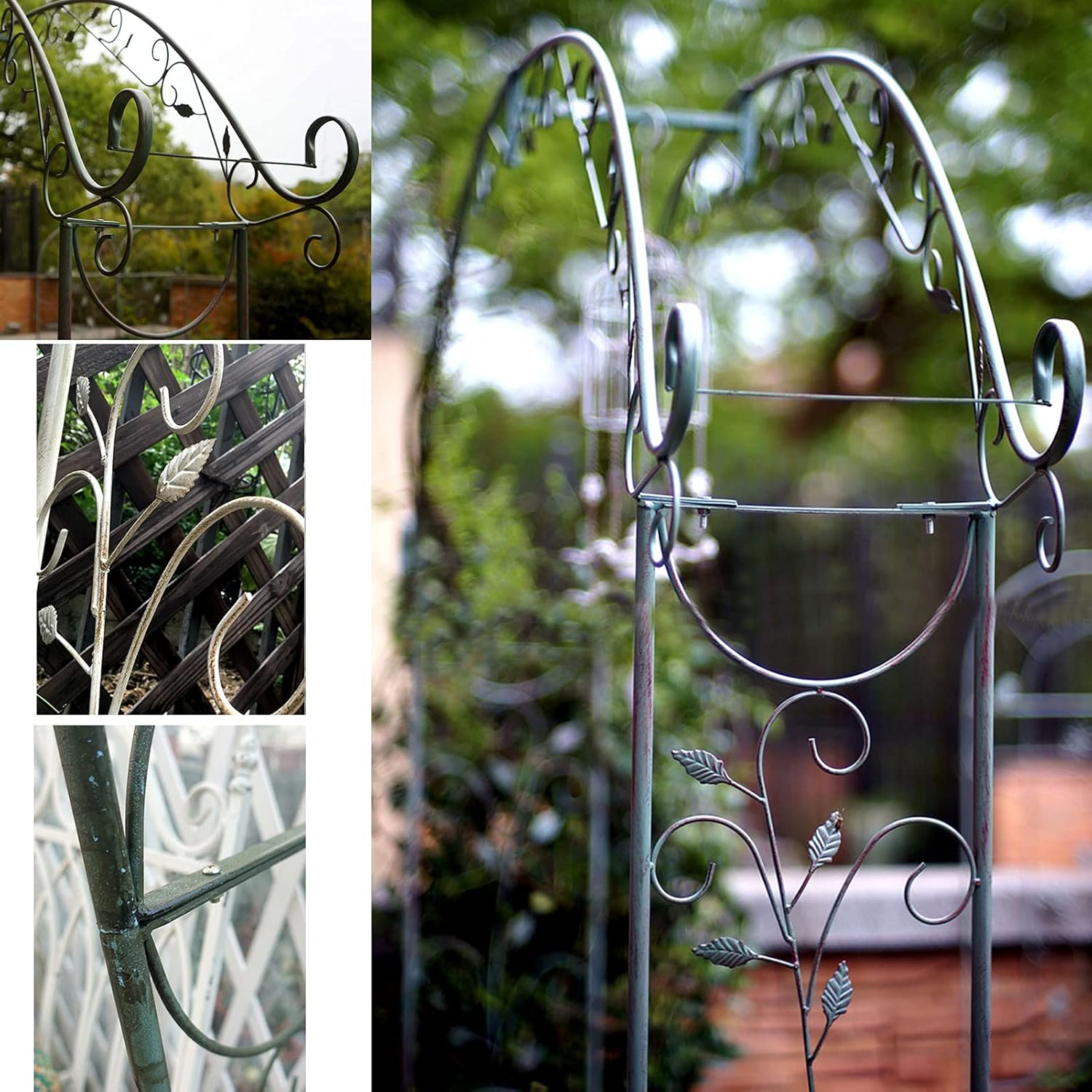 Metal Garden Arch,Rose Arch for Climbing Plants,Arbors Entrance Arch,Climbing Support Trellis,Pergola,Wedding Arch,Weatherproof and Free-standing,Garden Lawn Backyard Patio,225X30X235cm,Green White