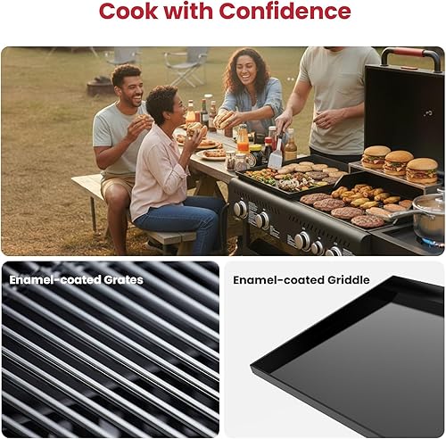 Miniatura 7 de Combo de parrilla con quemador lateral, espacio de cocción de 702 pies cuadrados, 5 quemadores de propano para barbacoa de 50,000 BTU, rejilla