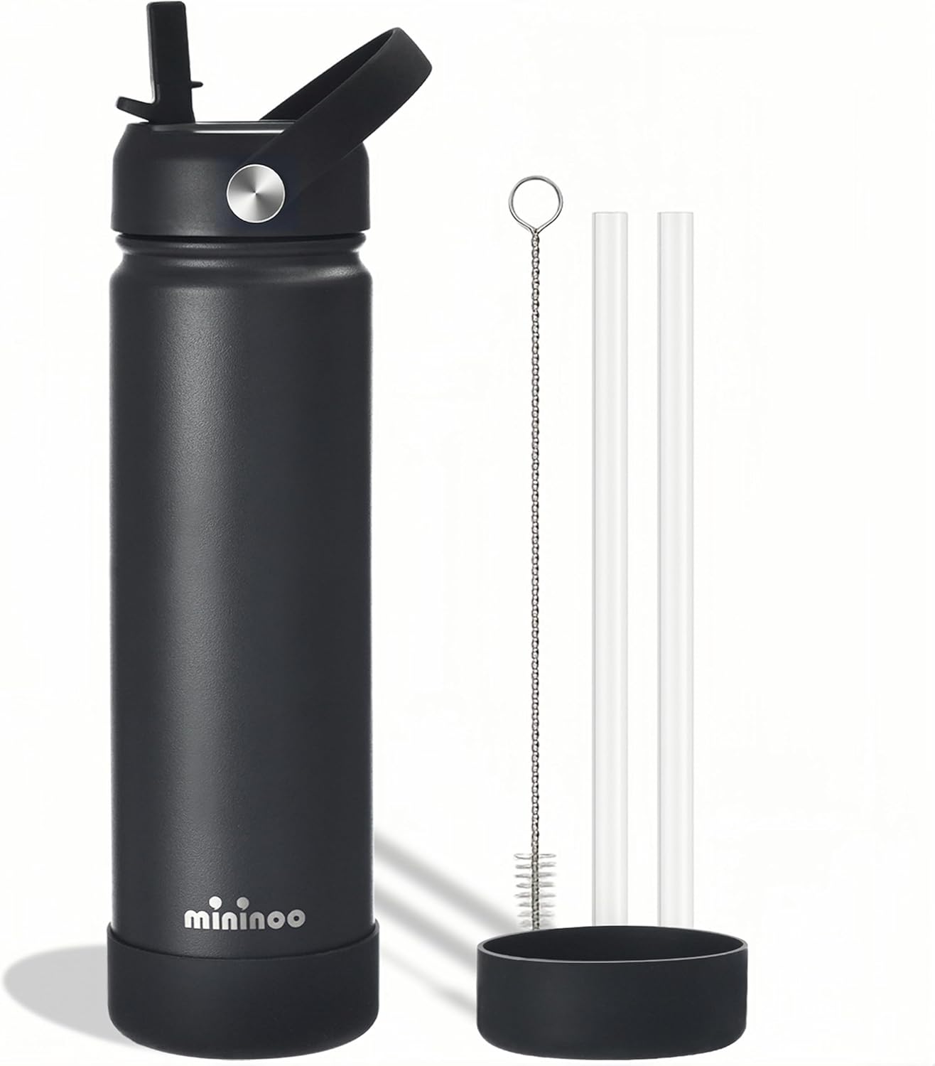 Insulated Stainless Steel Water Bottle with Straw, Ceramic-Lined, BPA-Free & Leak-Proof, 24 oz, Black