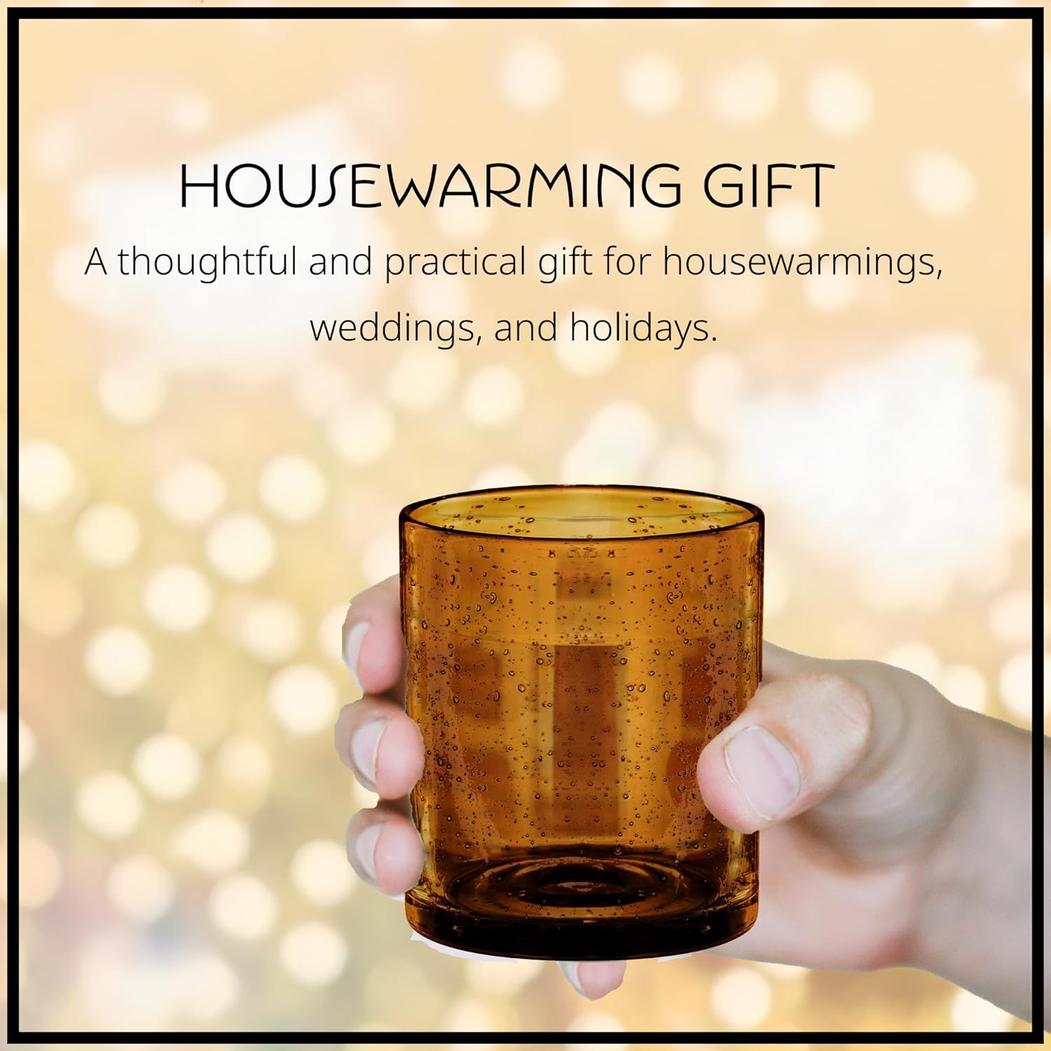 Artland 14oz Double Old Fashion Glass, Set of 4 | Iris Seeded Design, Amber | Drinking Glass for Parties and Everyday Use - Mojito, Whiskey, Cocktail | Glassware & Barware Essentials