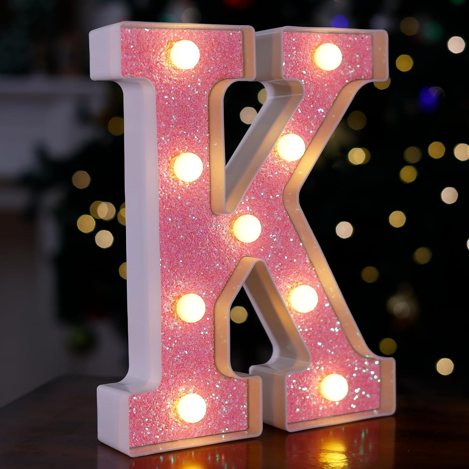 LED Letter Lights Pink Glitter Marquee Letters Light Up Alphabet Letters Sign Battery Powered for Home Party Decoration Night Bar Wedding Birthday Christmas Lamp Girls Gift - Letter &