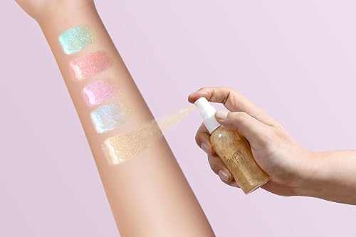 Miniatura 3 de Spray de purpurina corporal, iluminador líquido hidratante de secado rápido, no pegajoso para mujer, rostro, cabello, cuerpo brillos maquillaje