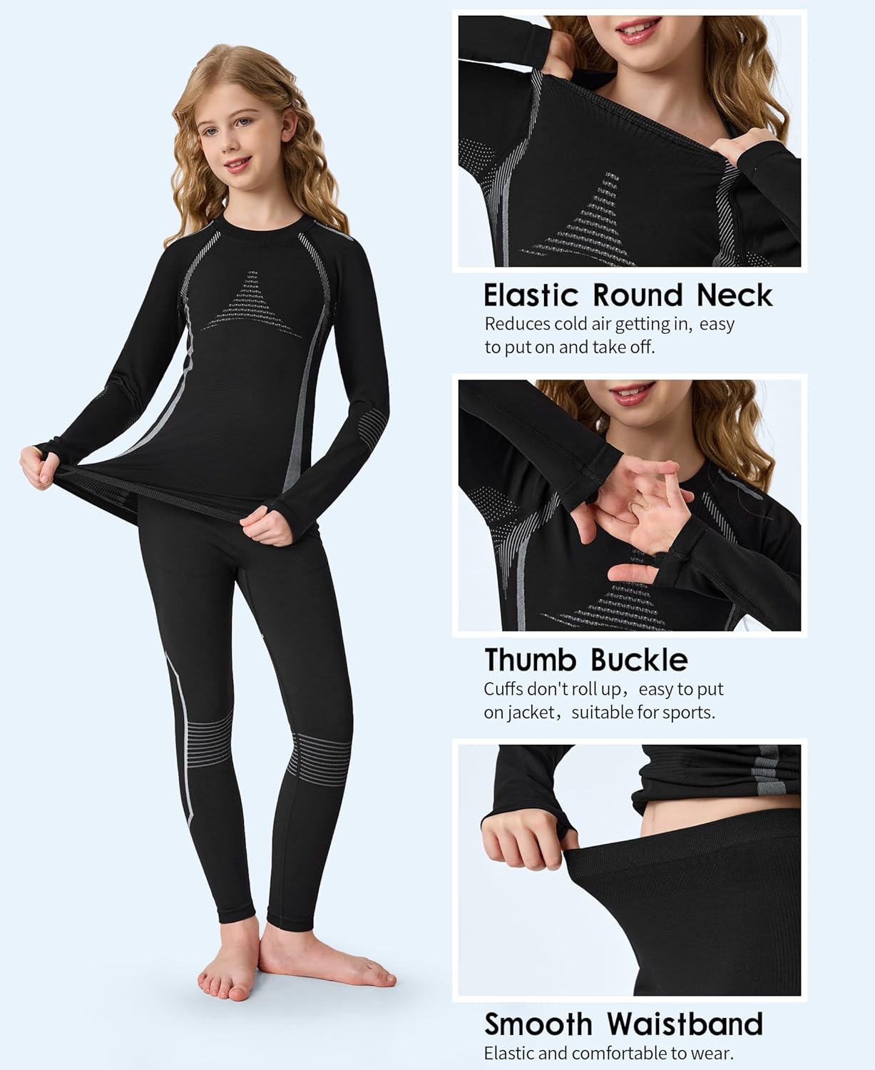 beautyin Thermal Underwear for Kids Athletic Thermals Top and Bottom Set Boys Girls Long Johns Set Winter Base Layer - Image 5