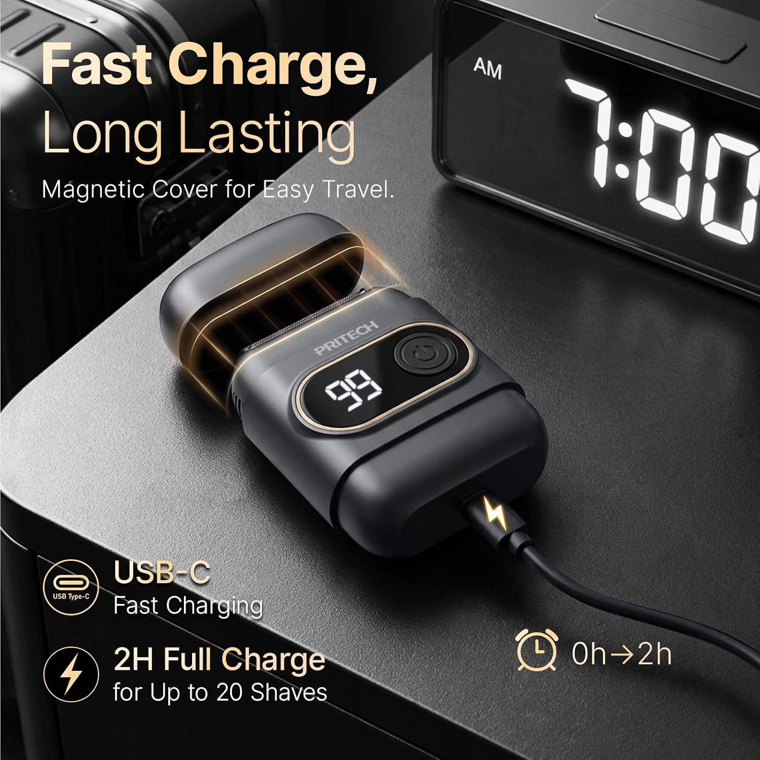 PRITECH Mini Foil Shaver for Men, Cordless Electric Razor USB-C Fast Charge image 4