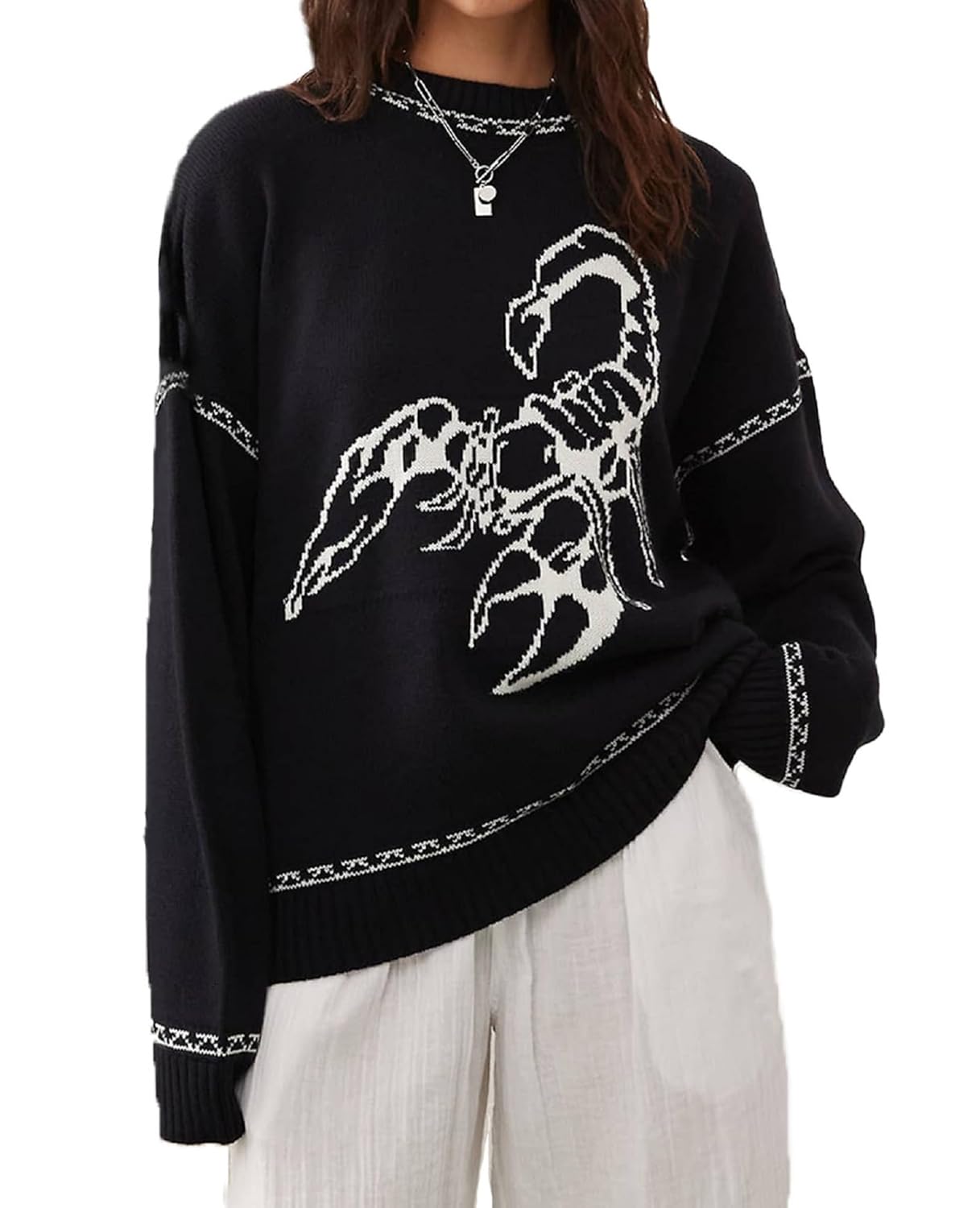 Women Y2k Graphic Sweater Top Long Sleeve Crewneck Cute Jumper Vintage Aesthetic Oversized Knit Pullover