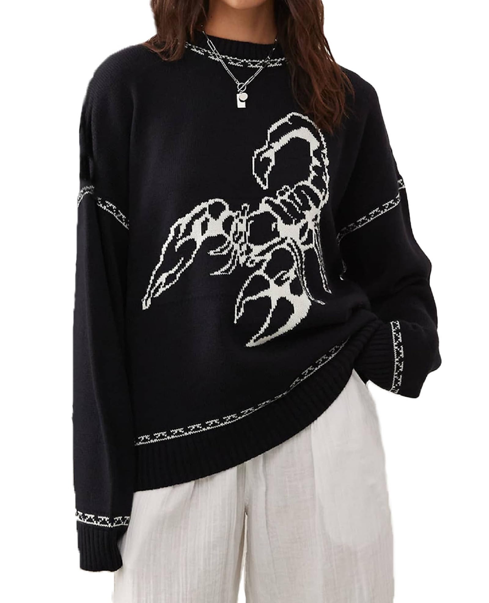 Women Y2k Graphic Sweater Top Long Sleeve Crewneck Cute Jumper Vintage Aesthetic Oversized Knit Pullover